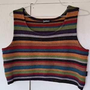 Deerberg 100% Virgin Wool Rainbow Striped Cropped Sleeveless Top Vest SZ S